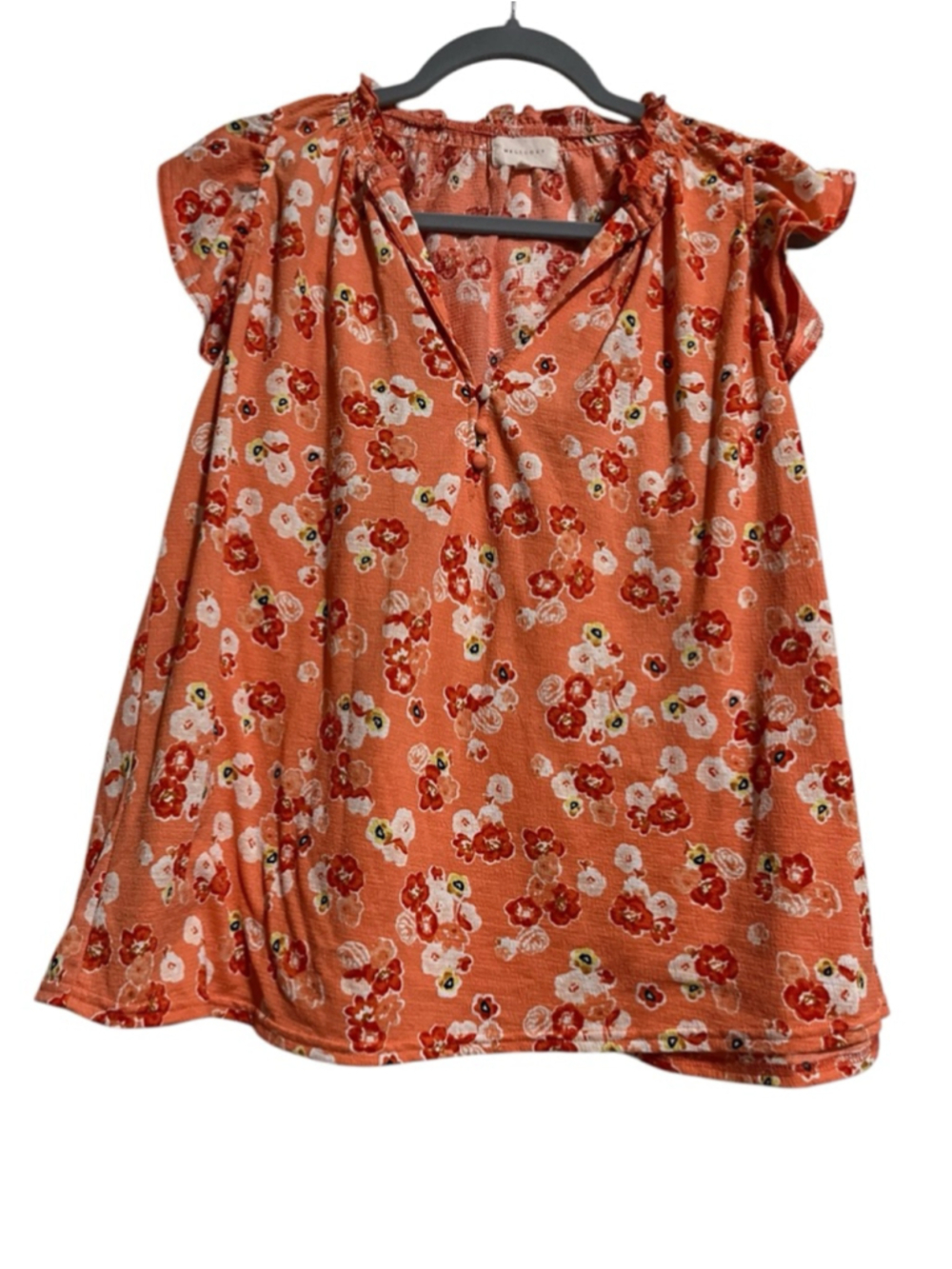 EUC Women's MELLODAY Orange Floral Blouse, Size L - Picture 2 of 9